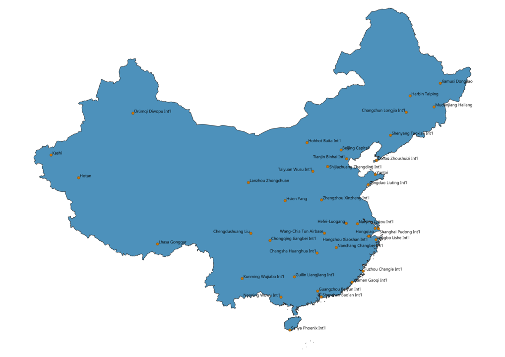 Major airports in China