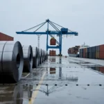 What Does CBAM Cost EU Importers Shipping from China in 2026? Price per Tonne, per Container and per Year Steel coils being loaded into a container at a Chinese port terminal